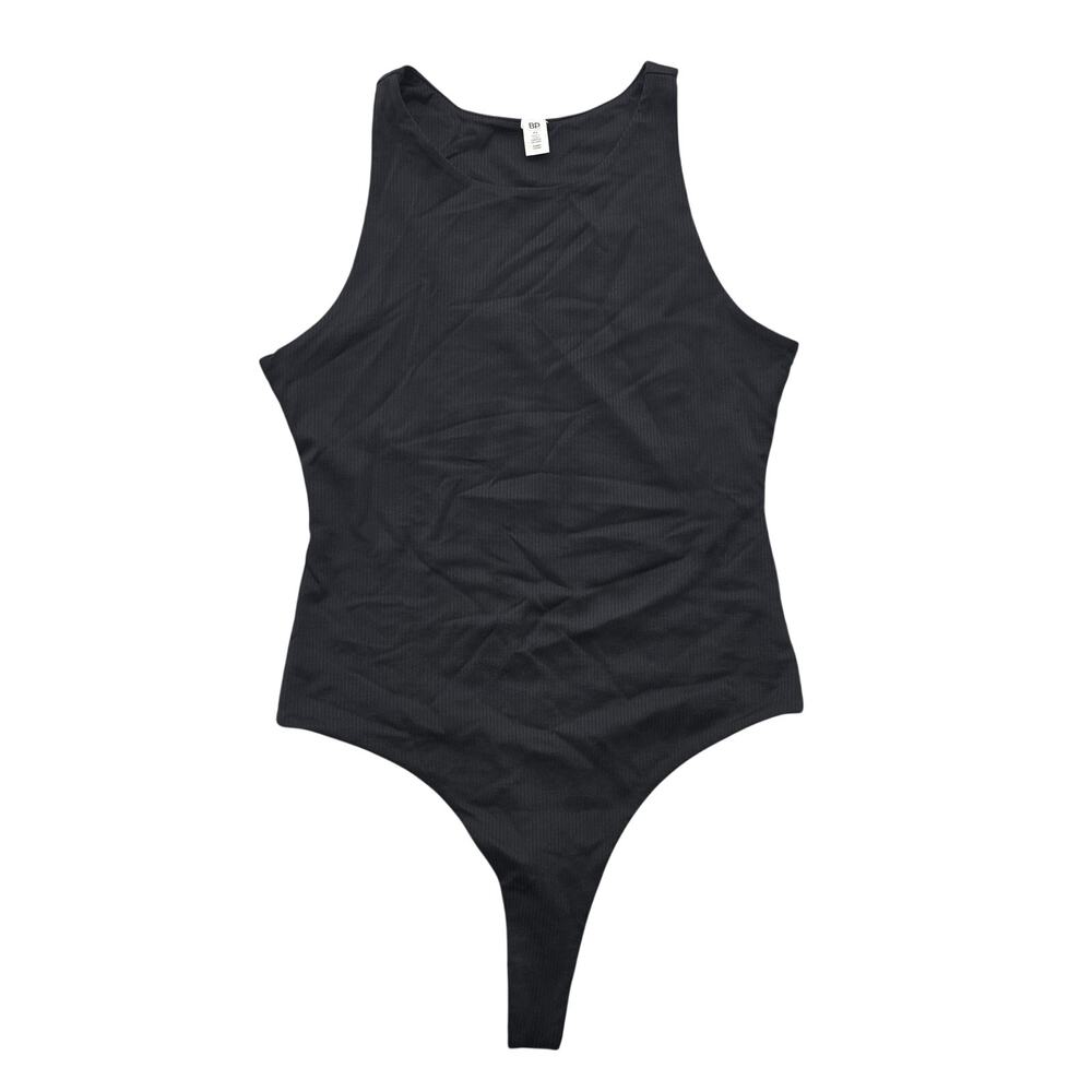 BP Bodysuit Womens Medium Black Ribbed Tank Thong Snap Closure Stretch Knit